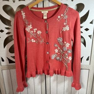 🌸Embroidered Floral Cardigan - Ruffle Hem, Boho Cottagecore M🌸